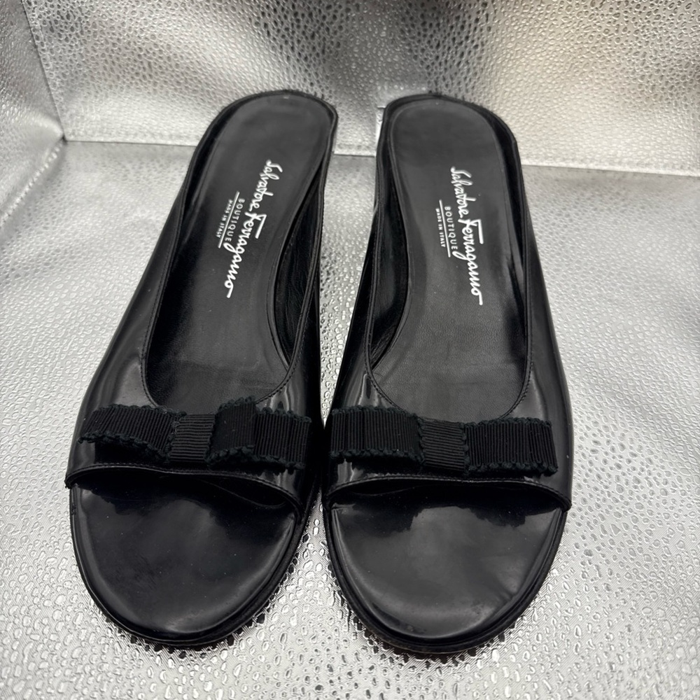 Salvatore Ferragamo Black Mules with Glossy Finish